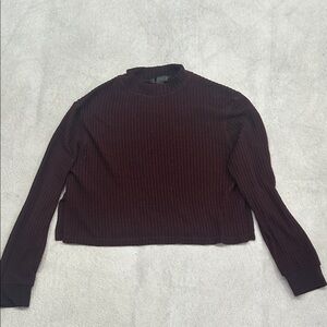 Women's Burgundy Long Sleeve Crop Top with Slit On Sides